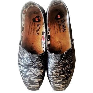 Bob’s for Sketchers Black Silver Sparkle Glitter Slip On Flats Size 9